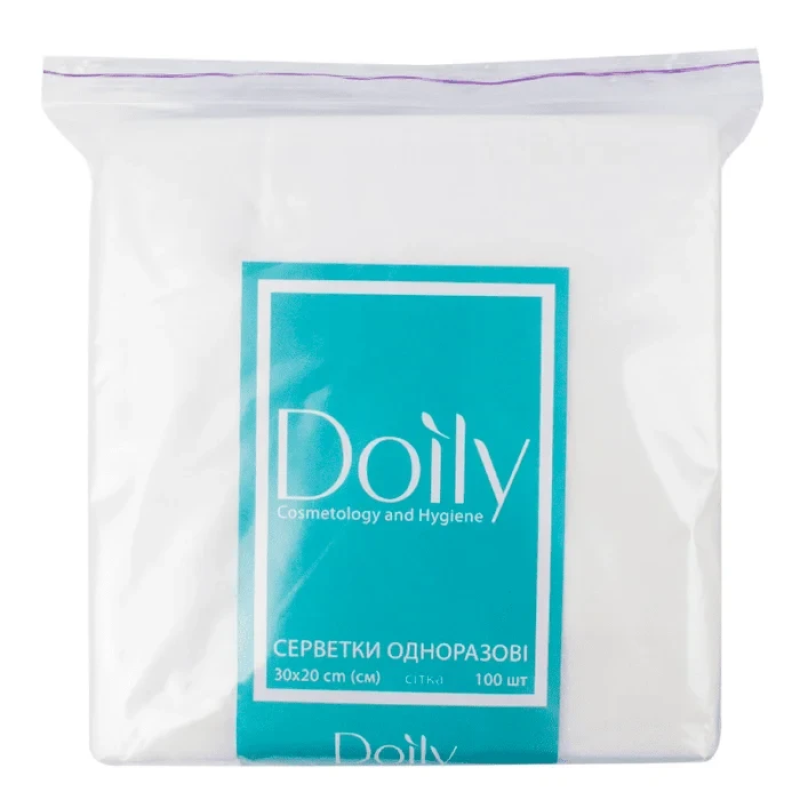 Серветки в пачці зі спанлейсу Doily 30х20см (100шт/ пач) текстура гладка Серветки в пачці зі спанлейсу Doily 30х20см (100шт/ пач) текстура гладка