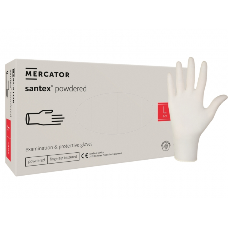Рукавички латексні припудрені Santex Mercator Medical L (100 шт) Рукавички латексні припудрені Santex Mercator Medical L (100 шт)