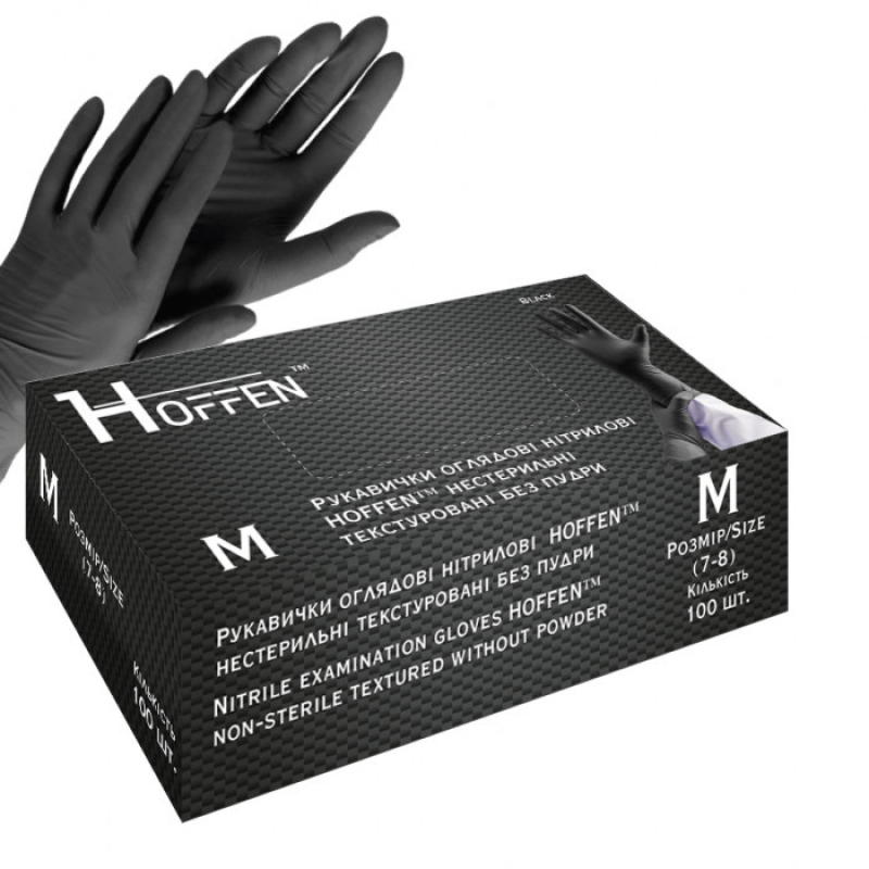 Нітрілові Hoffen Мedical black нестерильні текстуровані без пудри р.M