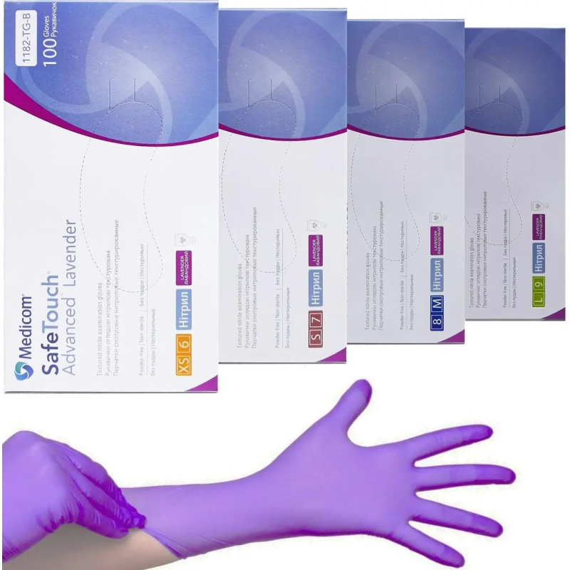 Рукавички нітрилові Safe Touch Lavender Medicom розмір M (100 шт) колір Лаванди.