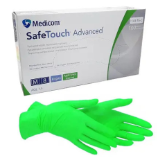 Рукавички нітрилові SafeTouch Medicom Green розмір M (100 шт) колір Зелене яблуко