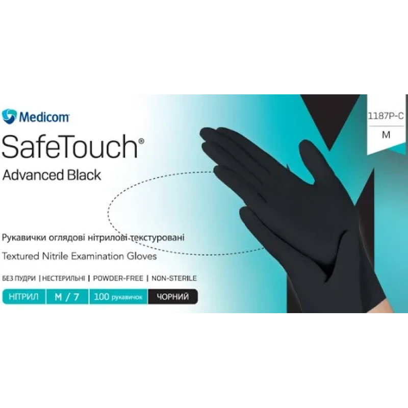 РУКАВИЧКИ НІТРИЛОВІ БЕЗ ПУДРИ НЕСТЕРИЛЬНІ SAFE TOUCH ADVANCED BLACK, РОЗМІР М (100 ОД.) РУКАВИЧКИ НІТРИЛОВІ БЕЗ ПУДРИ НЕСТЕРИЛЬНІ SAFE TOUCH ADVANCED BLACK, РОЗМІР М (100 ОД.)