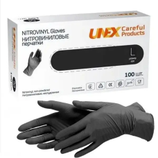 Рукавички нітровінілові Чорні Unix розмір L 100 шт./пач.6гр