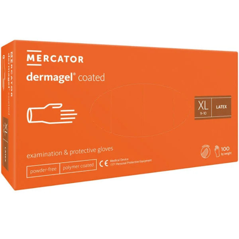 Рукавиці латексні Mercator Medical Dermagel Coated XL Білі 100 шт Рукавиці латексні Mercator Medical Dermagel Coated XL Білі 100 шт