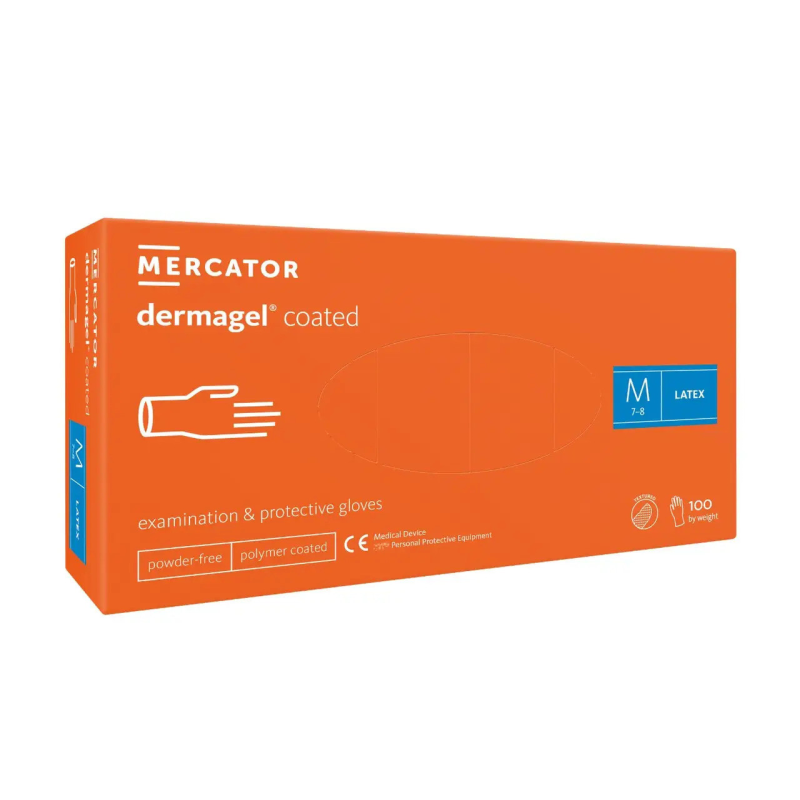 Рукавиці латексні Mercator Medical Dermagel Coated M Білі 100 шт Рукавиці латексні Mercator Medical Dermagel Coated M Білі 100 шт