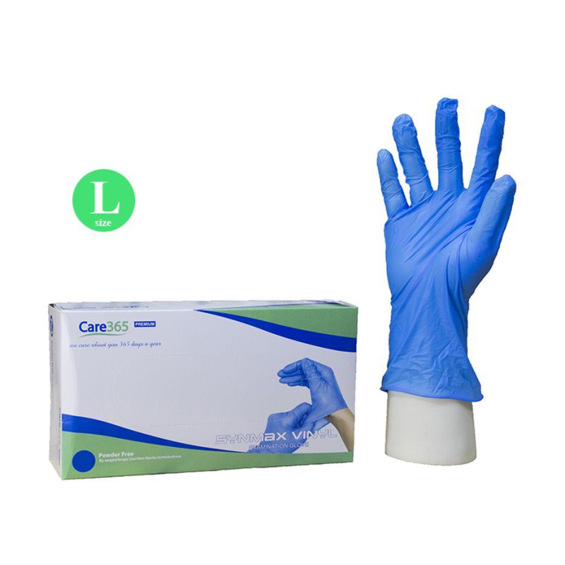 Рукавички вінілові без пудри Care365 Synmax Вініл розмір L колір блакитний (100 шт)