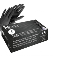 Рукавички нітрилові міцні 5 грам HOFFEN чорні нестерильні текстуровані без пудри,розмір XS 100штук/50пар