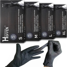 Рукавички нітрилові міцні 5 грам HOFFEN чорні нестерильні текстуровані без пудри,розмір S 100штук/50пар
