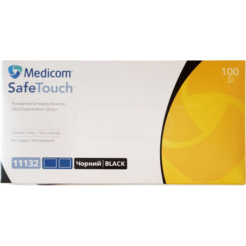 Рукавички оглядові вінілові нестерильні без пудри SafeTouch® Чорний, розмір L
