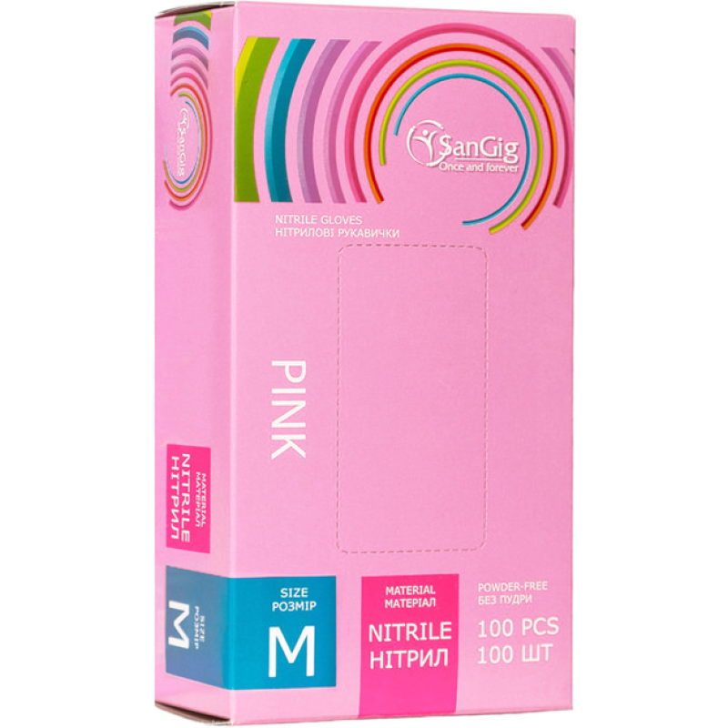 Рукавички нітрилові SanGig, щільність 3.5 г. - рожеві (100 шт) M (7-8)