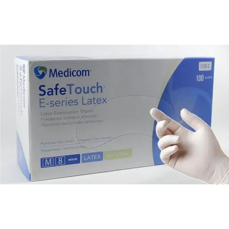 Рукавички медичні латексні, опудрені, Білі (100 шт/уп) Medicom M