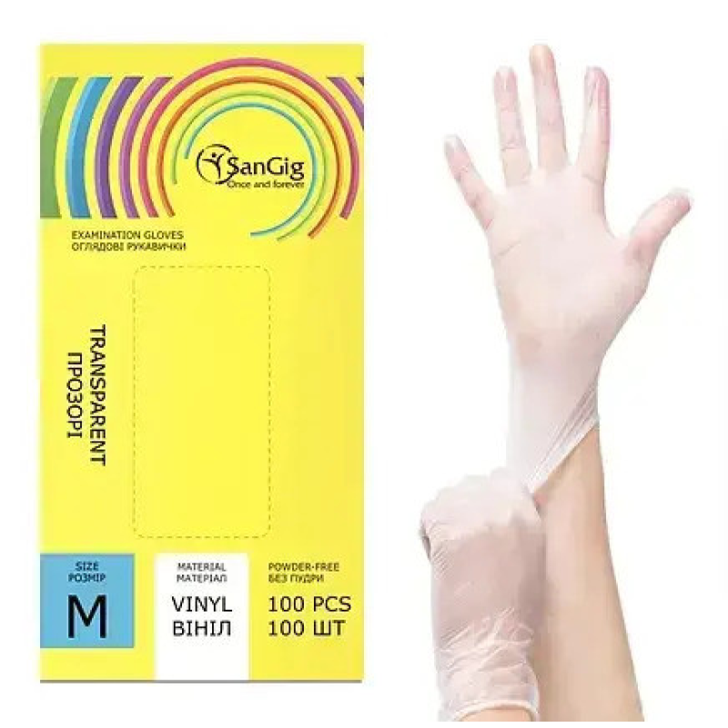 Вінілові рукавички -M (7-8) - SanGig - 100 шт