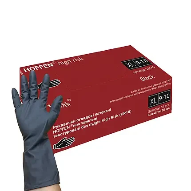 Рукавички XL Hoffen High Risk Чорні латексні підвищеної міцності (25 пар уп)