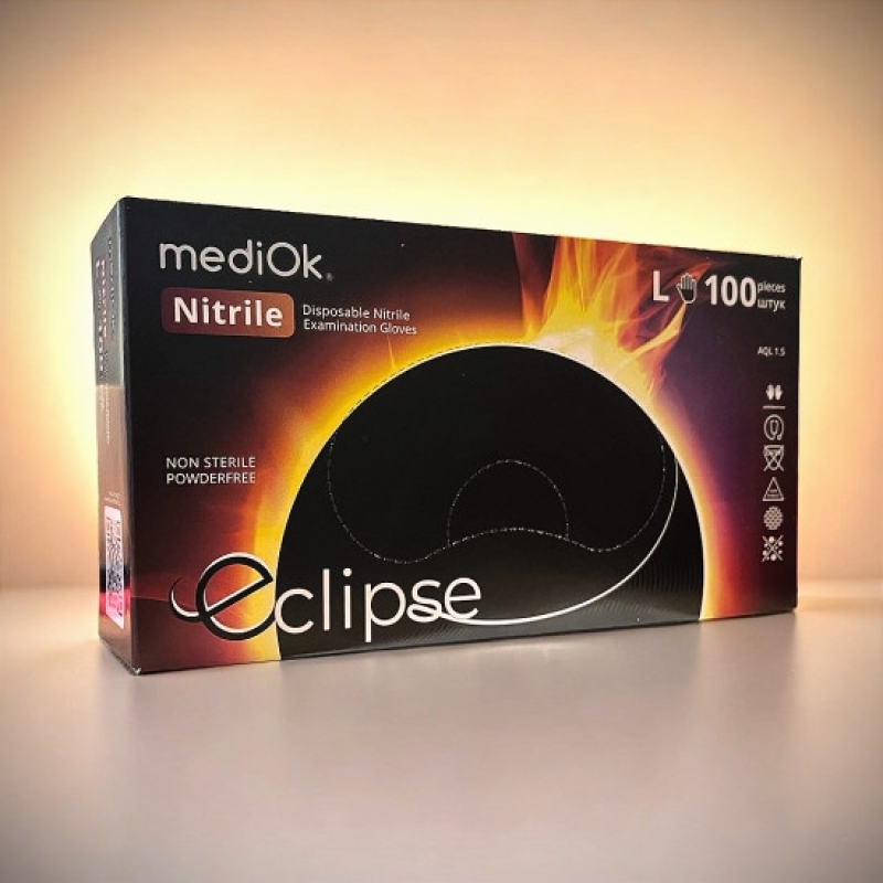 Рукавички нітрилові супер щільні 5,2гр чорні MediOK Eclipse L 100шт