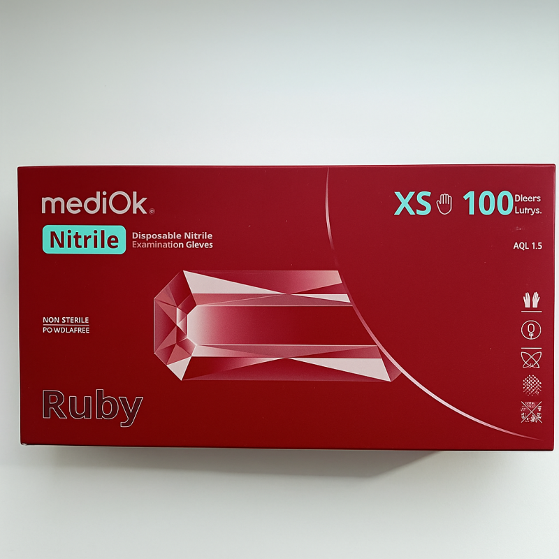 Рукавички нітрилові Mediok, розмір XS, бордові, 100 шт Рукавички нітрилові Mediok, розмір XS, бордові, 100 шт