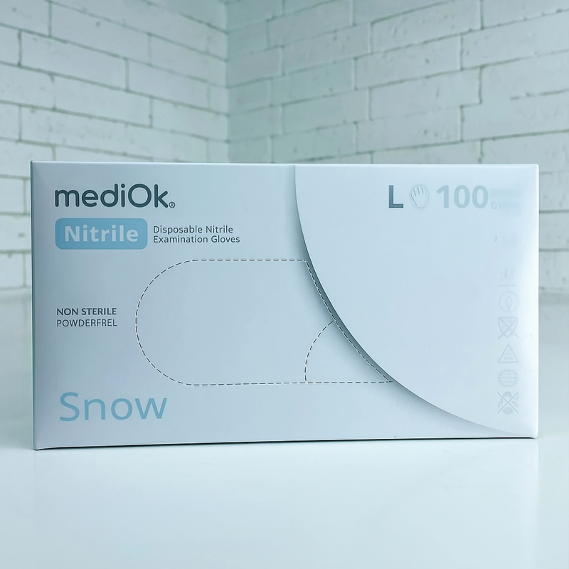 Нітрилові рукавички MediOK Snow розмір L 3.5 г (100 шт), білі