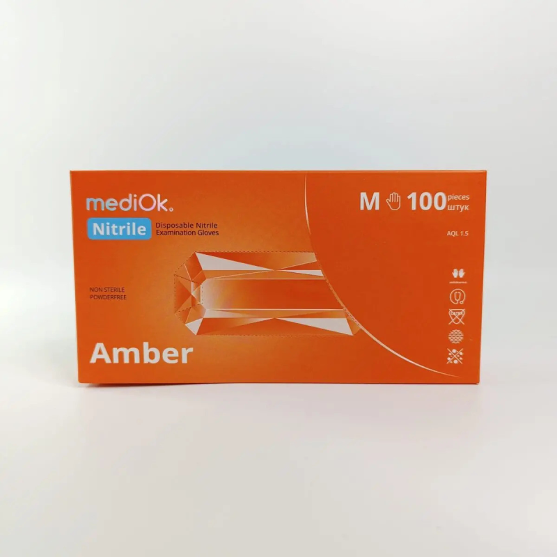 Рукавички нітрилові mediOk AMBER, (100 шт./50 пар)помаранчеві, M