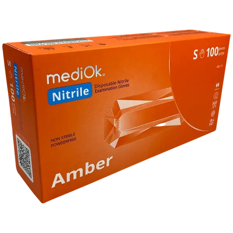 Рукавички нітрилові mediOk AMBER, (100 шт./50 пар)помаранчеві, S