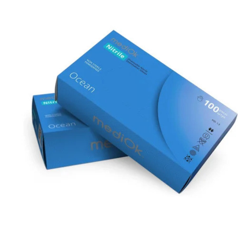 MEDIOK (МЕДІОК) РУКАВИЧКИ НІТРИЛОВІ НЕОПУДРЕНІ OCEAN БЛАКИТНІ XS 3,5 Г/ШТ 100 ШТ