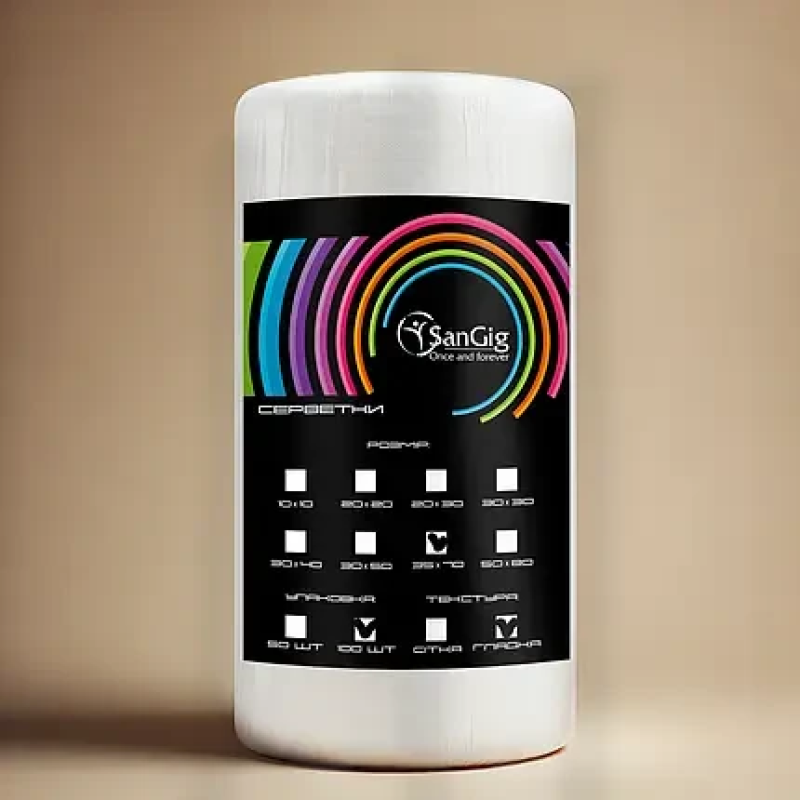 Серветки в рулоні 35х70 см, одноразові SanGig Гладкі - 40 г/м2