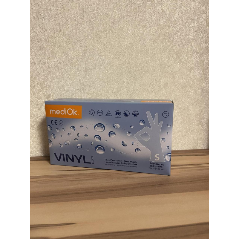 Рукавички вінілові, MediOk Clear (100шт / 50 пар), прозорі, S