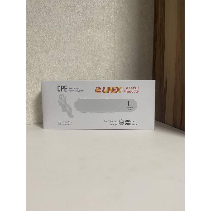 Рукавички CPE L прозорі Unix неопудрені 200 шт./пач.