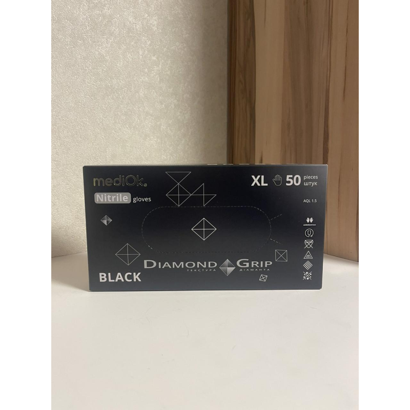 Рукавички нітрилові GRIP BLACK розмір XL (щільність 8,6 г) підвищеної міцності чорні неопудрені (25пар/1уп) Mediok