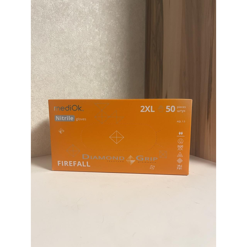 Рукавички нітрилові GRIP ORANGE розмір 2XL (щільність 8,6 г) підвищеної міцності неопудрені (25пар/1уп) Mediok