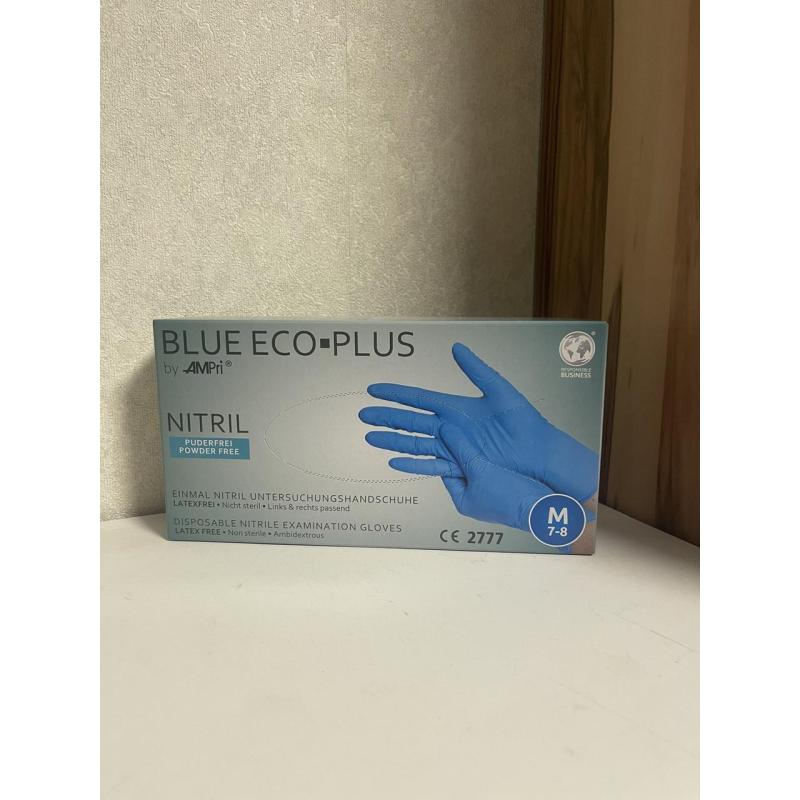 Рукавички нітрилові Ampri Blue Eco-Plus Неопудрені Розмір M 50 пар Сині Рукавички нітрилові Ampri Blue Eco-Plus Неопудрені Розмір M 50 пар Сині