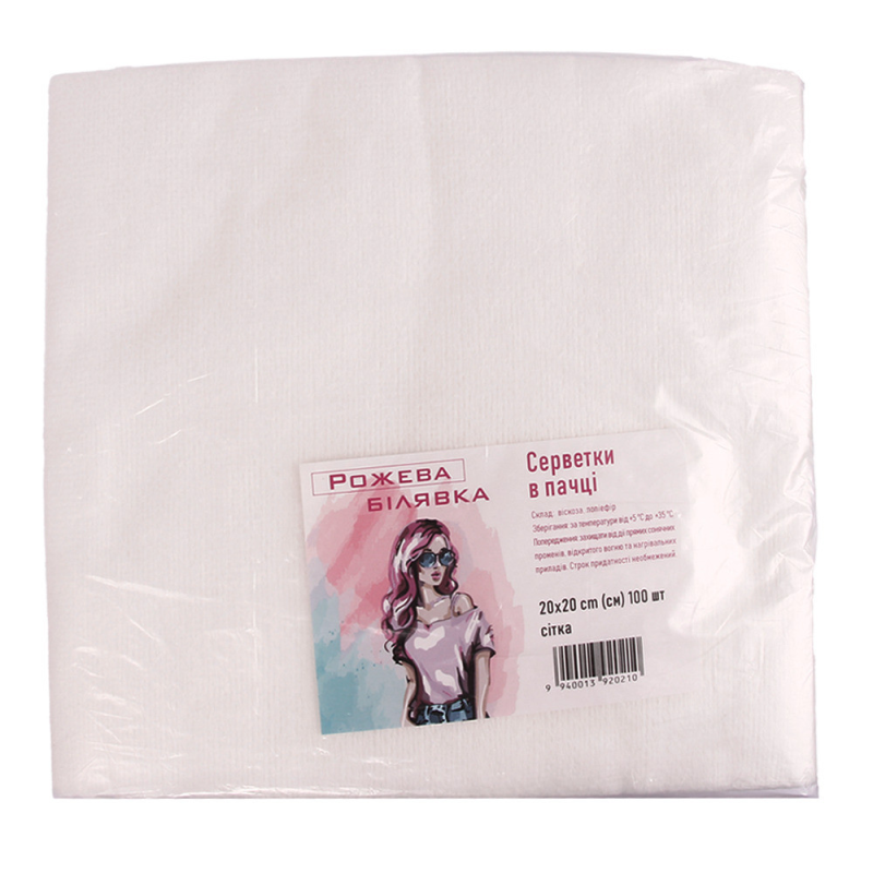 Серветки в пачці Рожева Білявка 20х20 см 100 шт/пач зі спанлейсу сітка