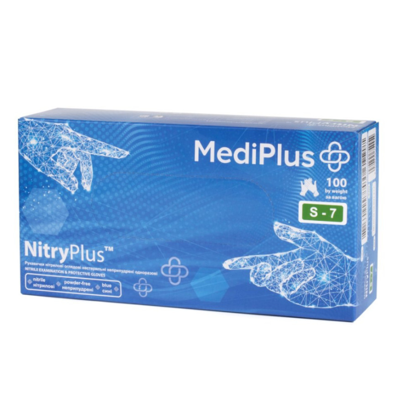Рукавички нітрилові MediPlus NitryPlus 3,7 г Сині, розмір S, 100 шт