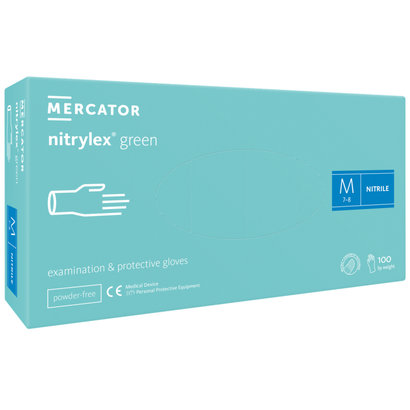 Рукавички медичні Mercator Medical Nitrylex Green нітрилові нестерильні неприпудрені M 100 шт М“ятні Рукавички медичні Mercator Medical Nitrylex Green нітрилові нестерильні неприпудрені M 100 шт М“ятні