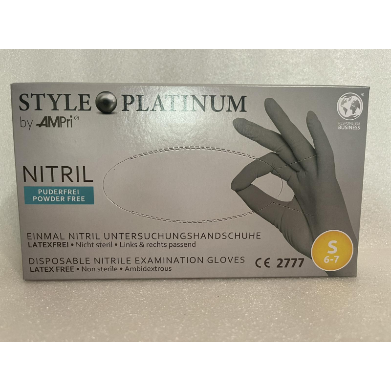 Рукавички нітрилові Style Platinum Grey - 50 пар, розмір S (без пудри), сірі, 3,8 г
